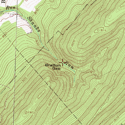 Topographic Map of Bratton Gap, PA