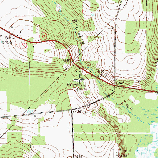 Topographic Map of Brawley Cemetery, PA