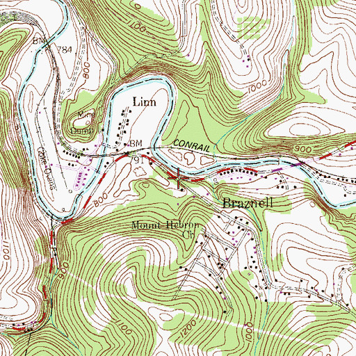 Topographic Map of Braznell, PA