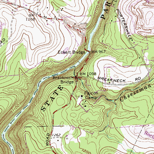 Topographic Map of Breakneck Bridge, PA