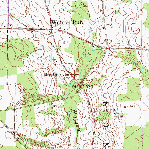 Topographic Map of Breckenridge Cemetery, PA