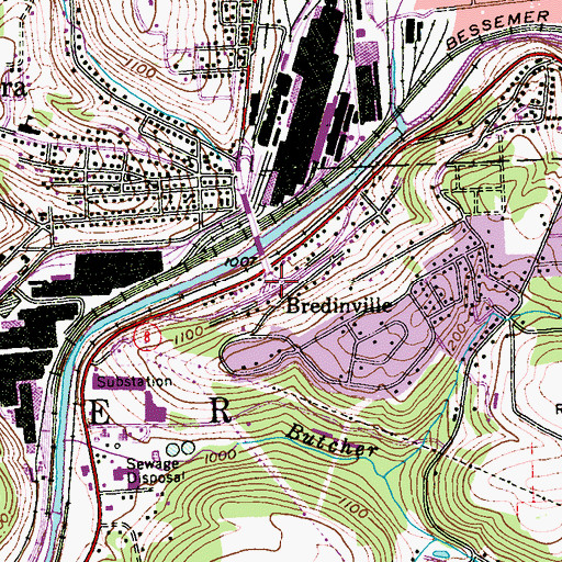 Topographic Map of Bredinville, PA