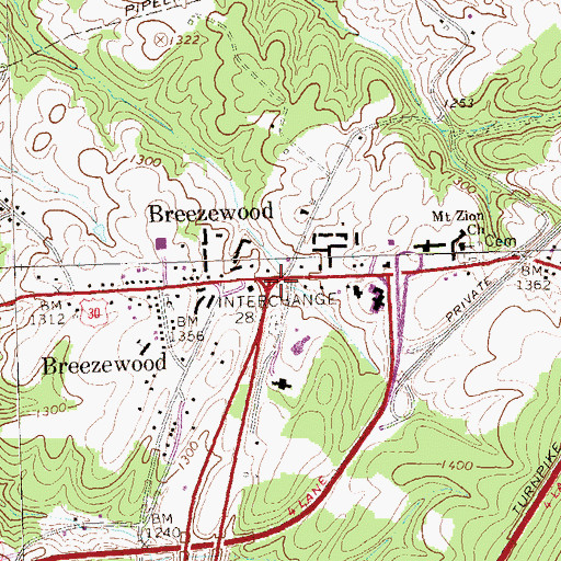 Topographic Map of Breezewood, PA