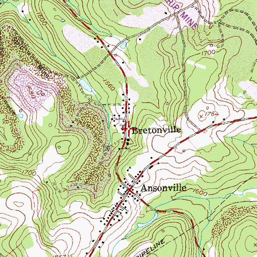 Topographic Map of Bretonville, PA
