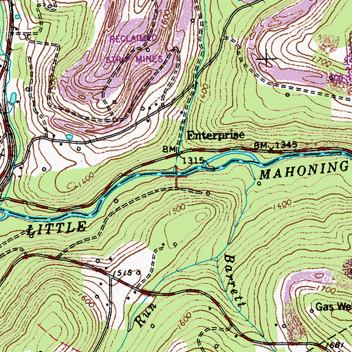 Topographic Map of Brewer Run, PA