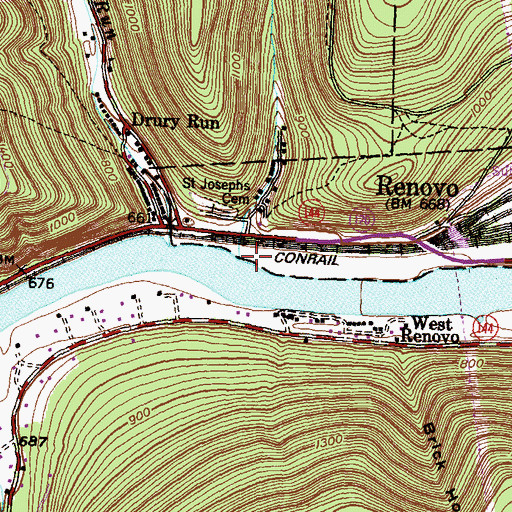 Topographic Map of Brewery Run, PA