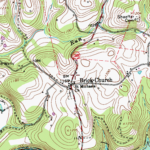 Topographic Map of Brick Church, PA