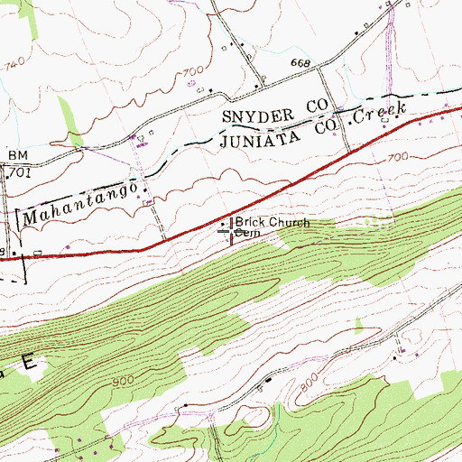 Topographic Map of Shelleys Cemetery, PA