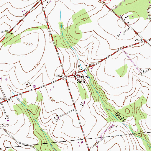 Topographic Map of Brick School, PA