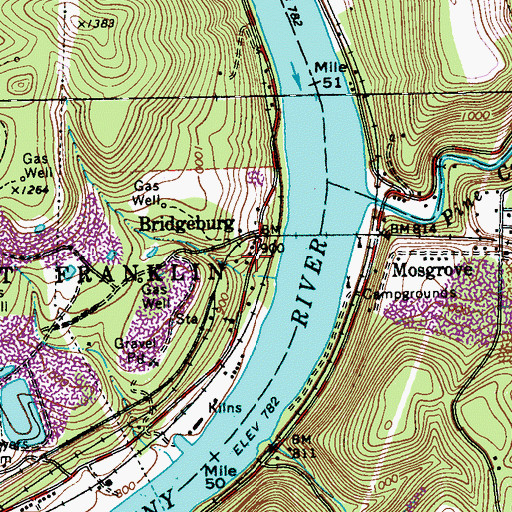 Topographic Map of Bridgeburg, PA
