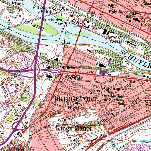 Topographic Map of Bridgeport, PA