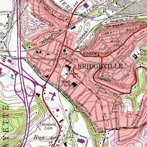 Topographic Map of Bridgeville, PA