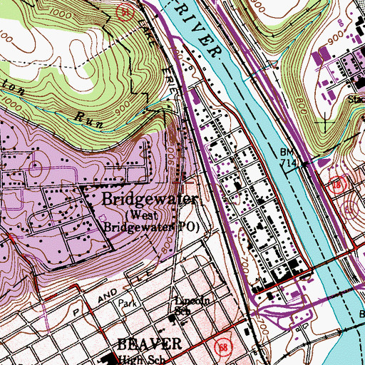 Topographic Map of Bridgewater, PA