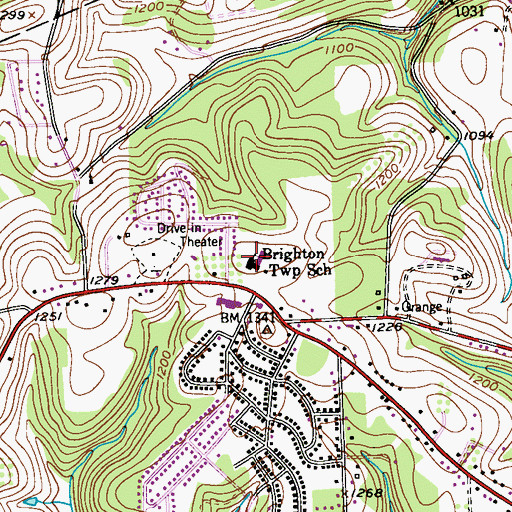 Topographic Map of Brighton Township School, PA