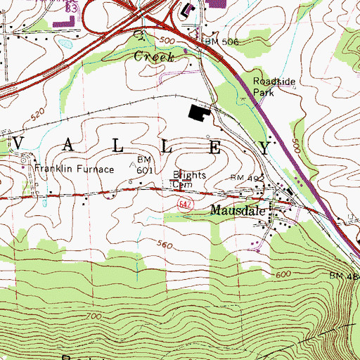 Topographic Map of Brights Cemetery, PA