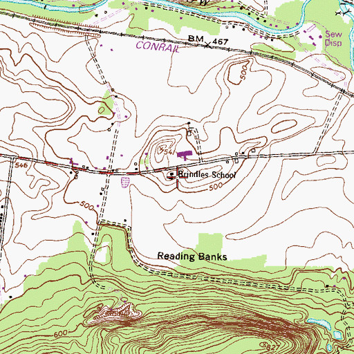 Topographic Map of Brindles School, PA
