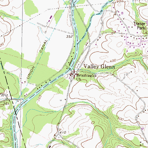Topographic Map of Brindnagles Church, PA