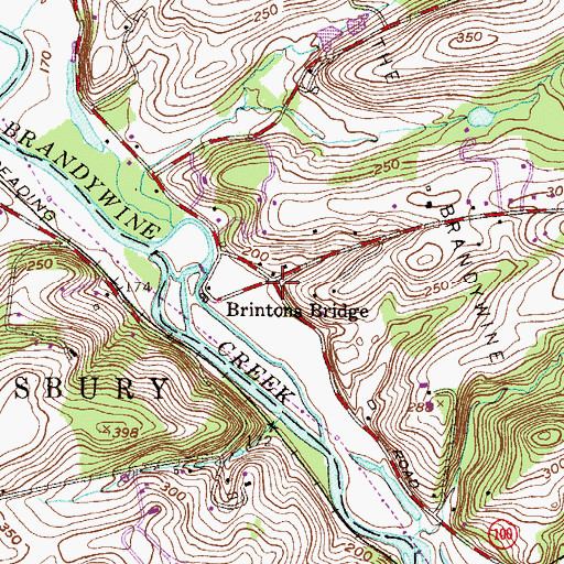Topographic Map of Brintons Bridge, PA