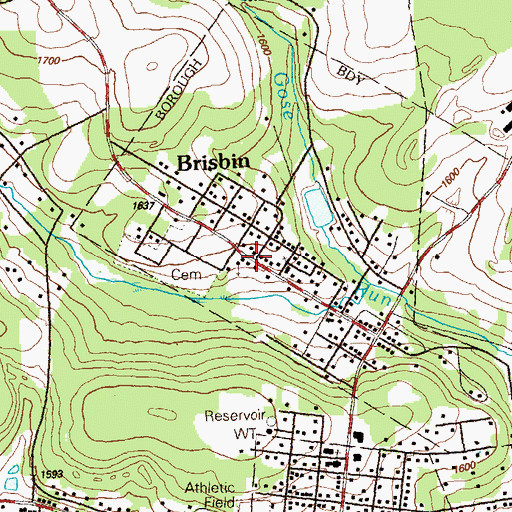 Topographic Map of Brisbin, PA