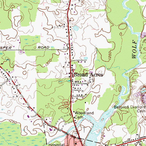 Topographic Map of Broad Acres, PA