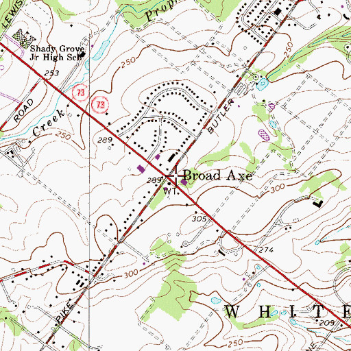 Topographic Map of Broad Axe, PA