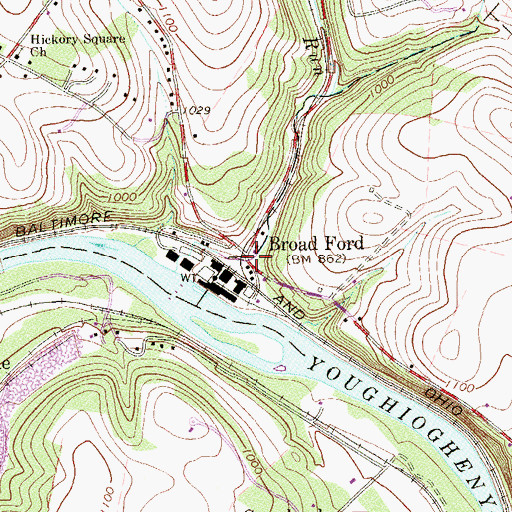 Topographic Map of Broad Ford, PA