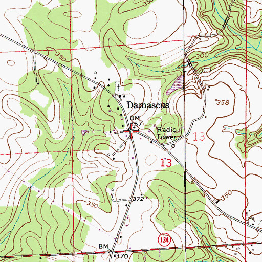 Topographic Map of Damascus, AL