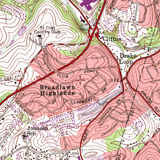 Topographic Map of Broadlawn Highlands, PA
