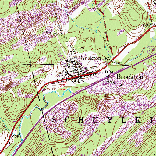 Topographic Map of Brockton, PA