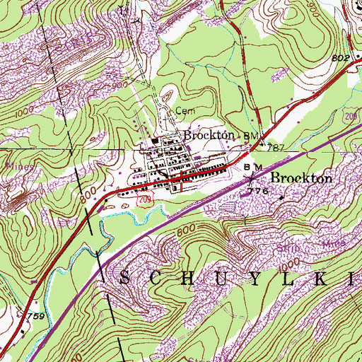 Topographic Map of Brockton, PA