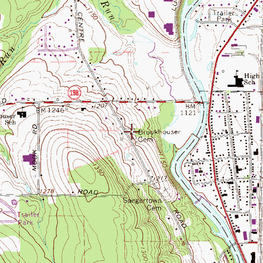 Topographic Map of Brookhouser Cemetery, PA