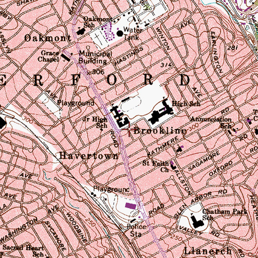Topographic Map of Brookline, PA