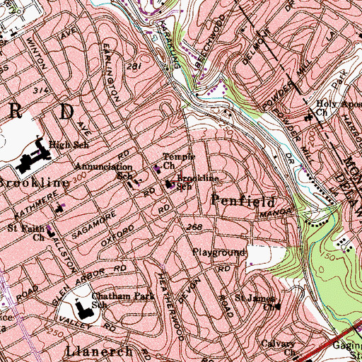 Topographic Map of Brookline School, PA