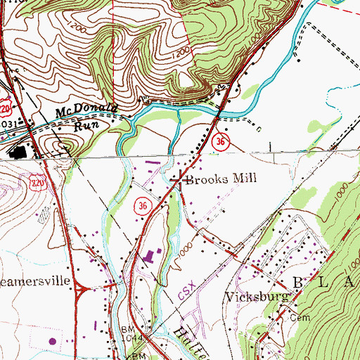 Topographic Map of Brooks Mill, PA