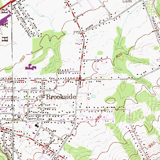 Topographic Map of Brookside, PA