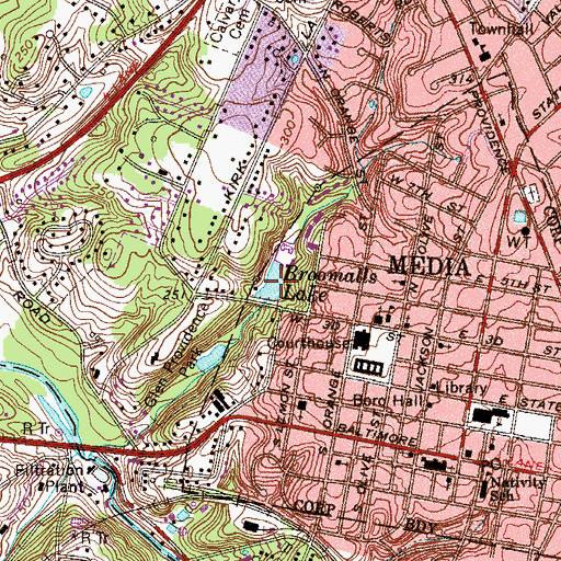 Topographic Map of Broomalls Lake, PA
