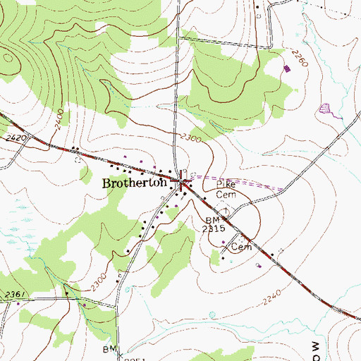 Topographic Map of Brotherton, PA