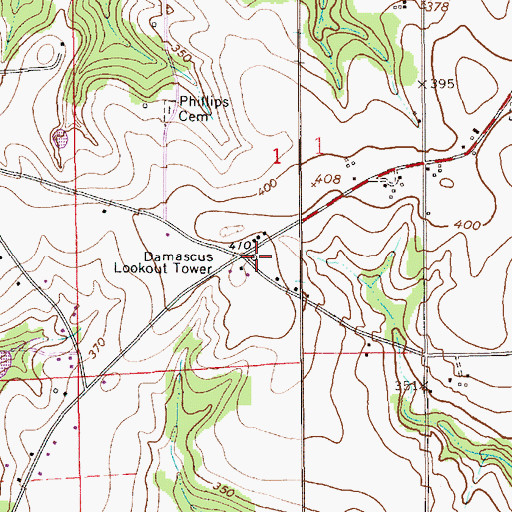 Topographic Map of Damascus Lookout Tower, AL