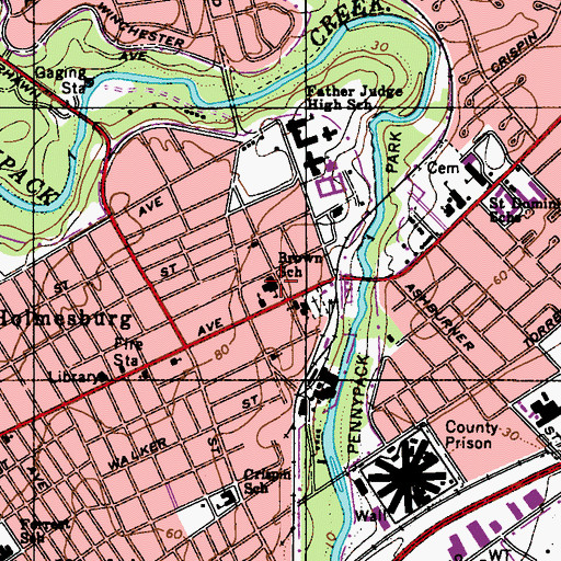 Topographic Map of Brown School, PA