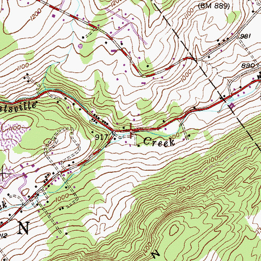 Topographic Map of Browns Creek, PA