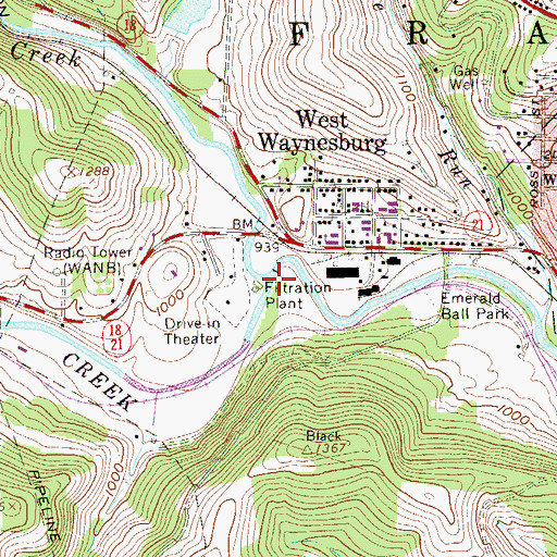 Topographic Map of Browns Creek, PA