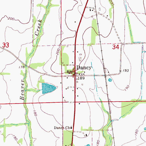 Topographic Map of Dancy, AL