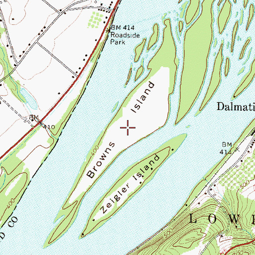 Topographic Map of Browns Island, PA