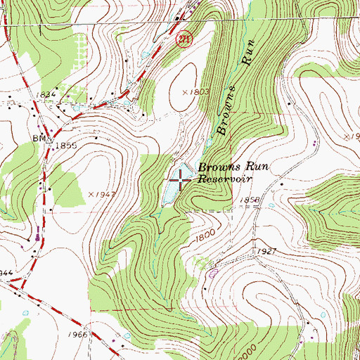 Topographic Map of Browns Run Reservoir, PA