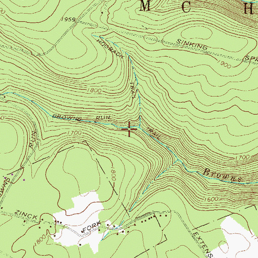 Topographic Map of Browns Run Trail, PA