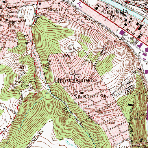 Topographic Map of Brownstown, PA