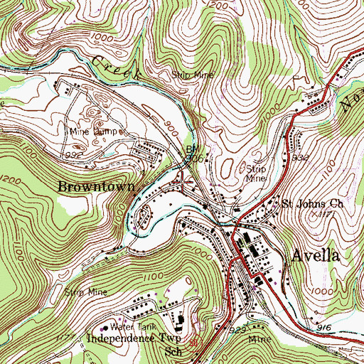 Topographic Map of Browntown, PA