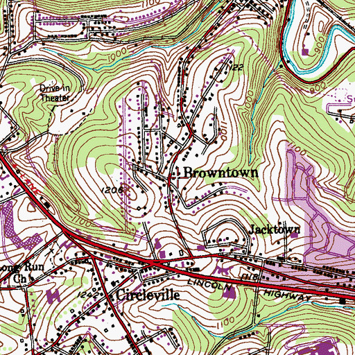 Topographic Map of Browntown, PA