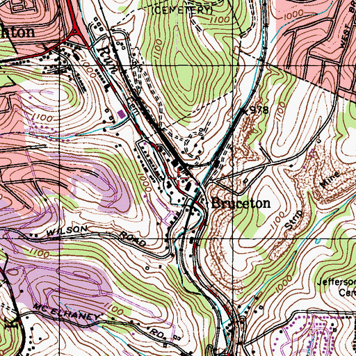 Topographic Map of Bruceton, PA