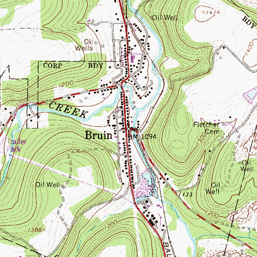 Topographic Map of Bruin, PA